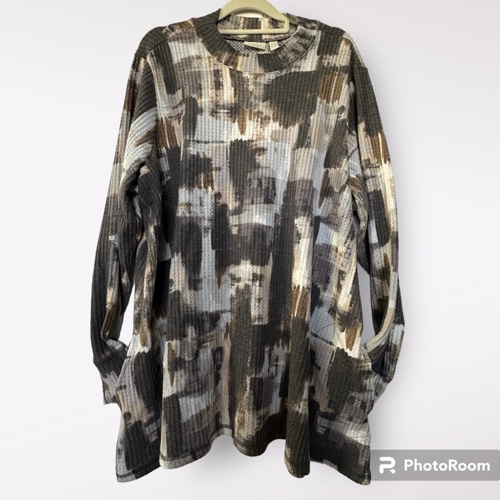 Logo Lounge by Lori Goldstein Abstract Print Cloud Waffle Mock Neck Top Size 2X